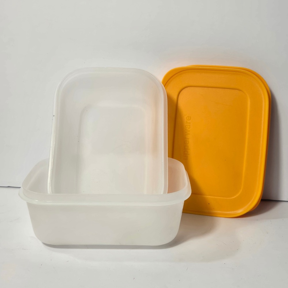 Tupperware Modular Mates Rectangular 450ml 1.75 Cup Orange Lid Clear Set of 2